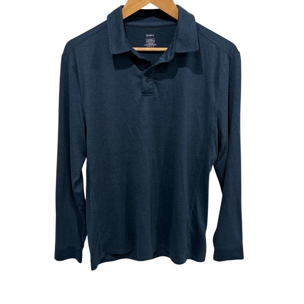 Quince Flowknit Breeze Performance Long Sleeve Polo Medium Heather Ocean Navy